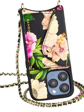 Bandolier Floral Crossbody Phone Case with Gold Chain Iphone 15 Pro